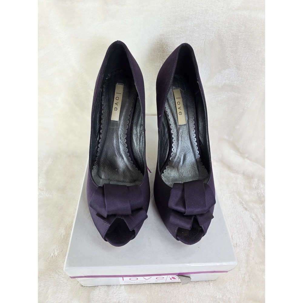 Davids Bridal Love Orchid Eggplant Peep Toe Heels Bow Stiletto Pumps Size 9